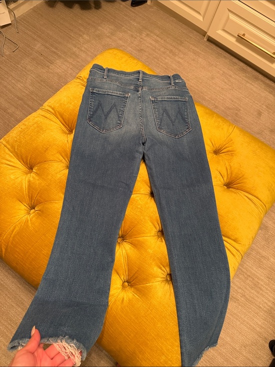 MOTHER Denim - MOTHER Straight-Leg Mid Blue Jeans with Raw Hem